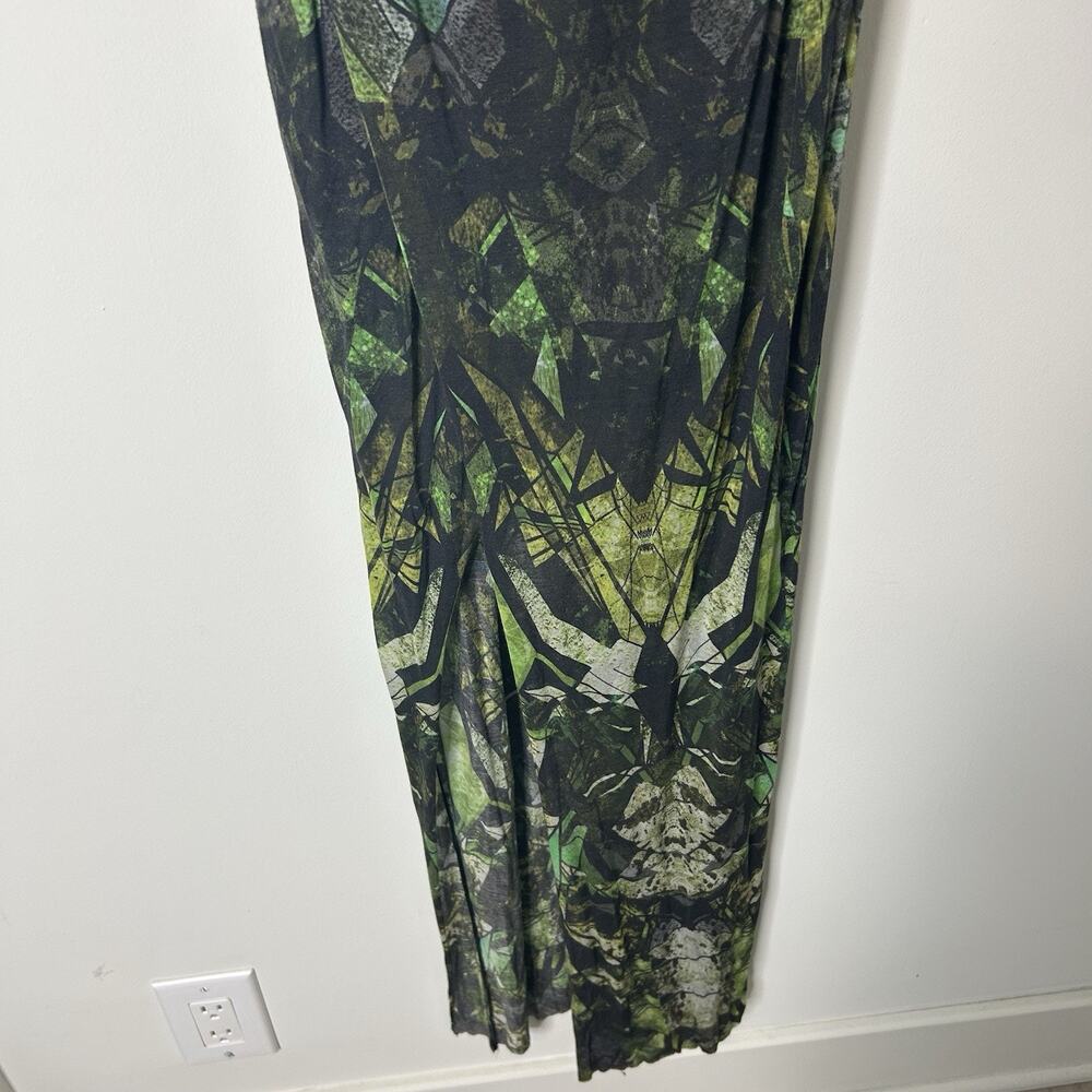 HELMUT LANG Dress Womens Medium Cicadae Print Slit Overlap Maxi Lizard Green - Picture 3 of 9